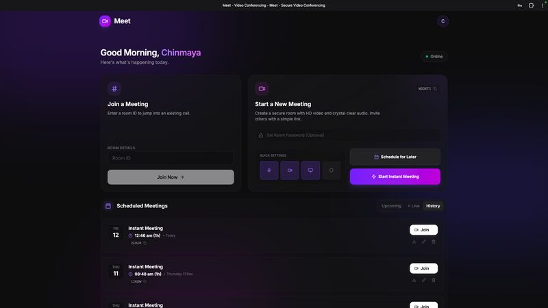 DevVerse Meet Video Conferencing Dashboard